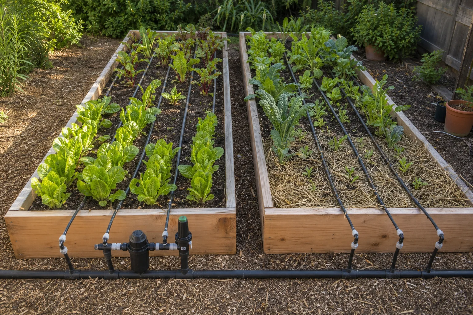 Drip irrigation layout for raised beds