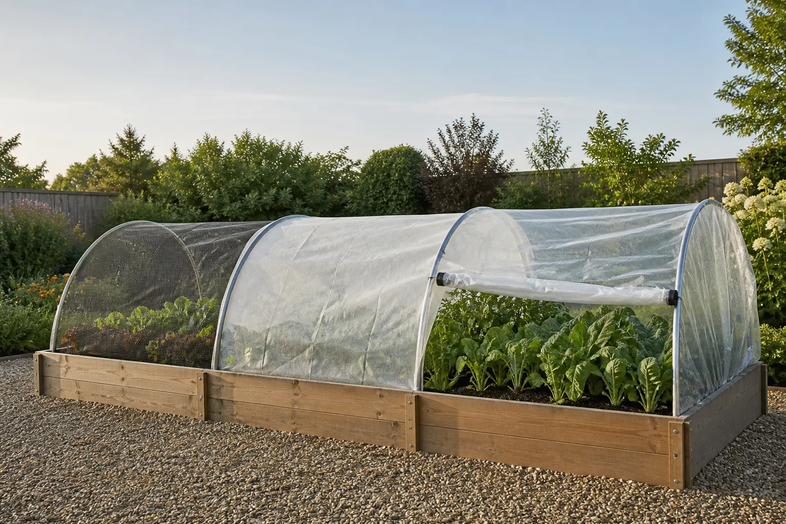 Raised bed covers: choose hoops, insect mesh, frost cloth, or poly