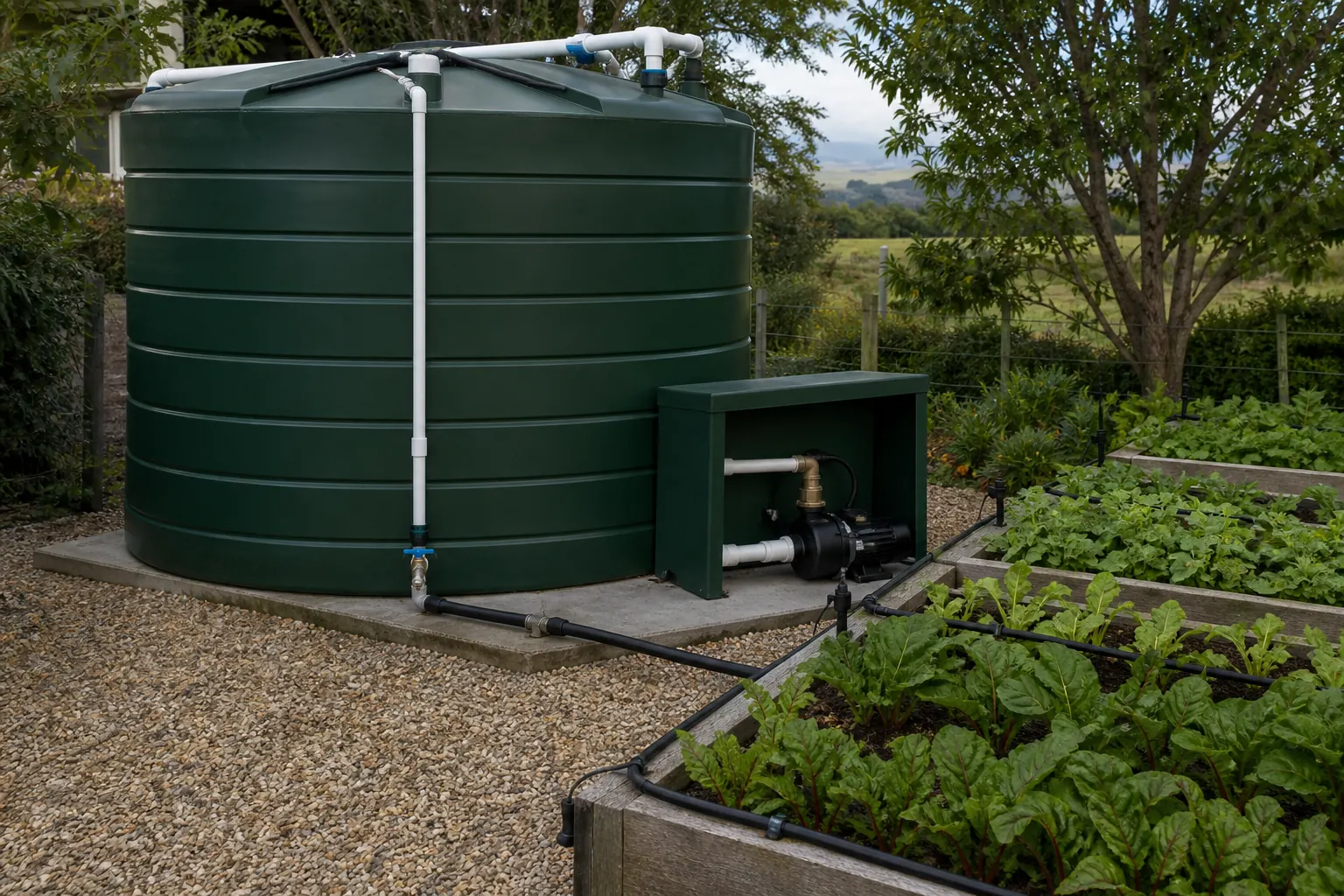 Irrigation water tank sizing: calculate storage for dry days and refill cycles