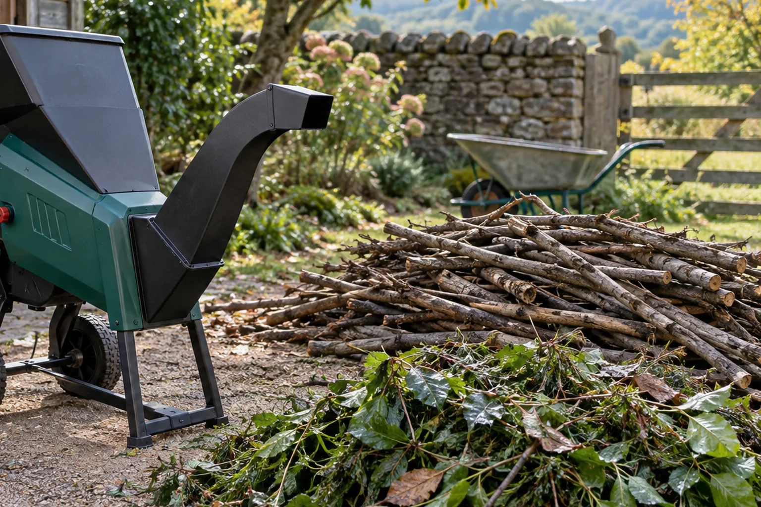 Heavy outdoor cord and clean branches beside a chipper