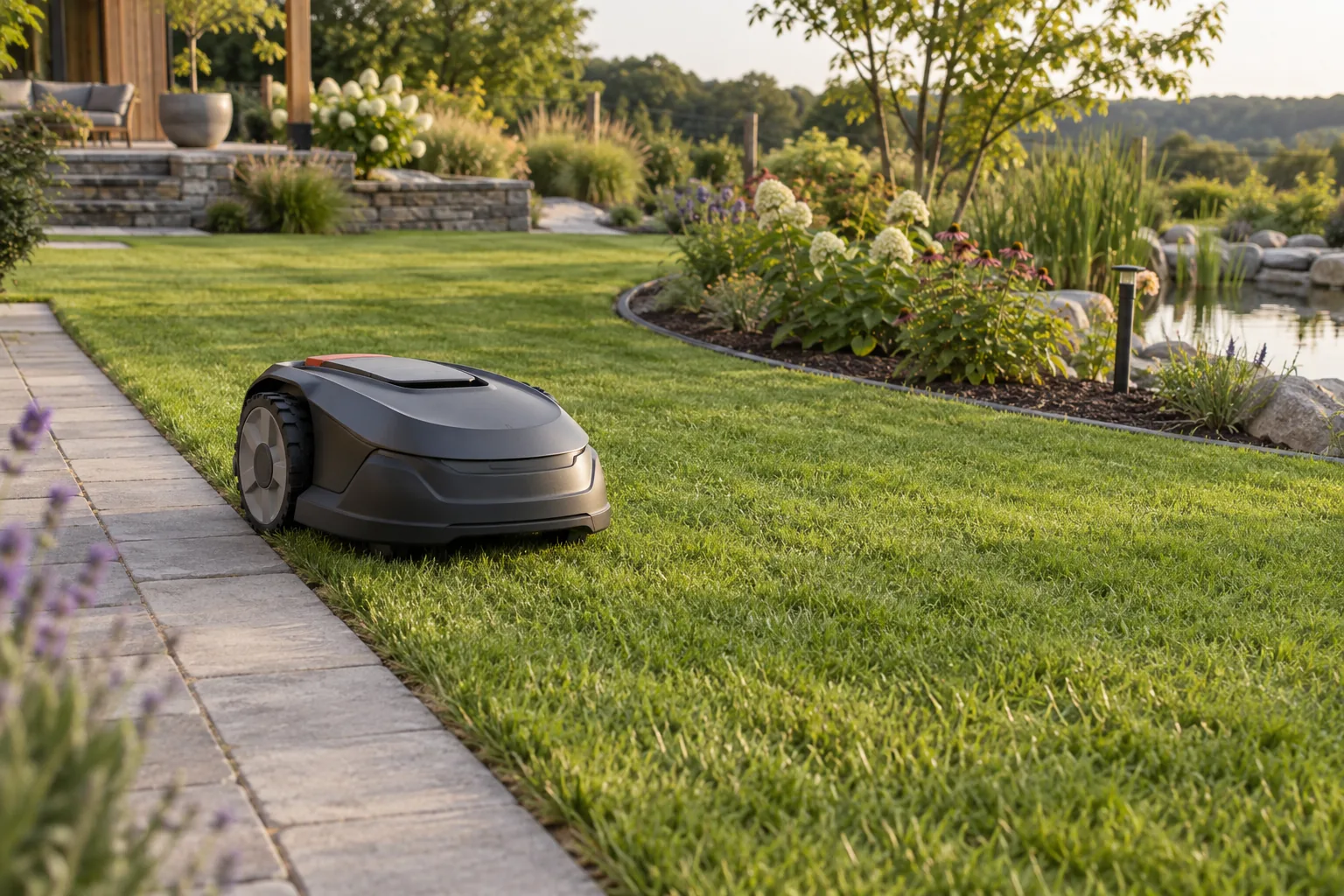 Robot mower edge cutting: design borders the machine can finish