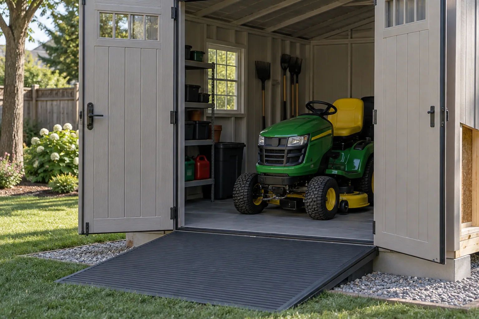 Open floor construction with panels, joists, blocking, and supports
