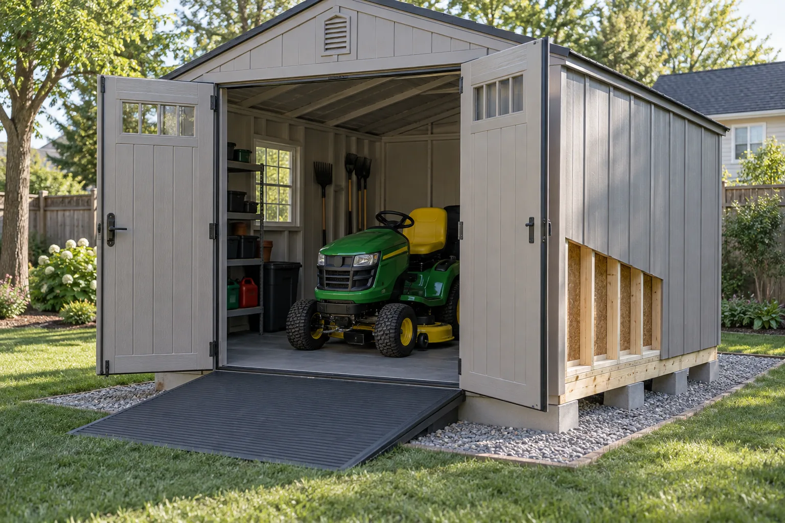 Shed floor weight capacity for a riding mower